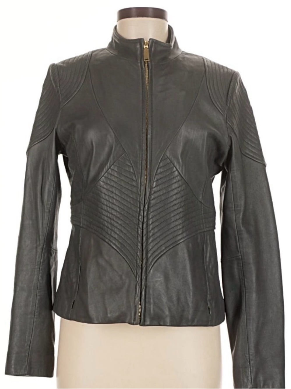 Tahari Women's Dark Gray Quilted Leather Jacket